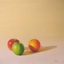 Apples and an Orange in the Sun, 20" x 20", Oil on Canvas