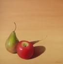 Red Apple and Green Pear, 20" x 20", Oil on Canvas, SOLD