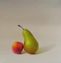 Pear and Plum Together, 16" x 16", Oil on Canvas, SOLD